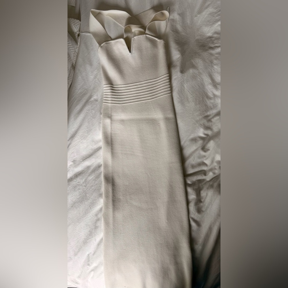 Express Cream Midi Dress with Textured Waistband